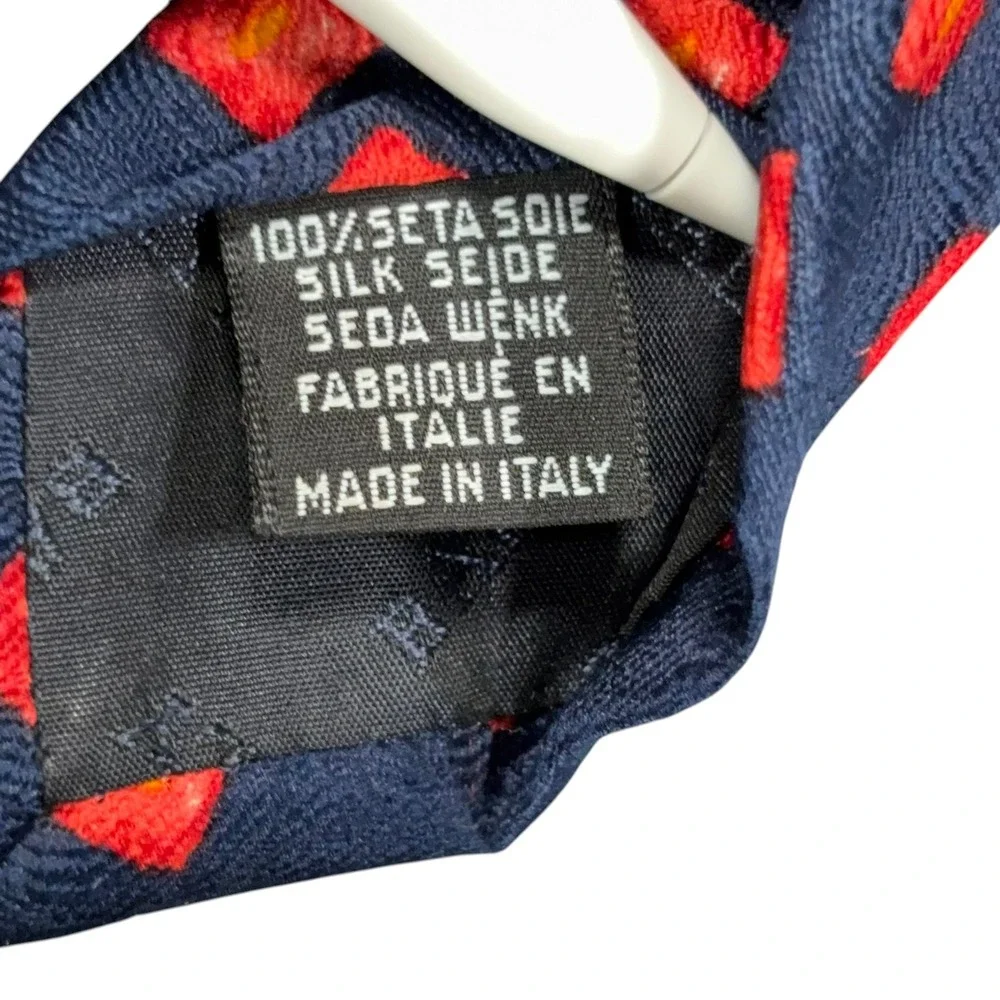 Vintage‎ Bally Switzerland 100% Silk Tie Navy Blue Red Geometric Italy 3.75x60